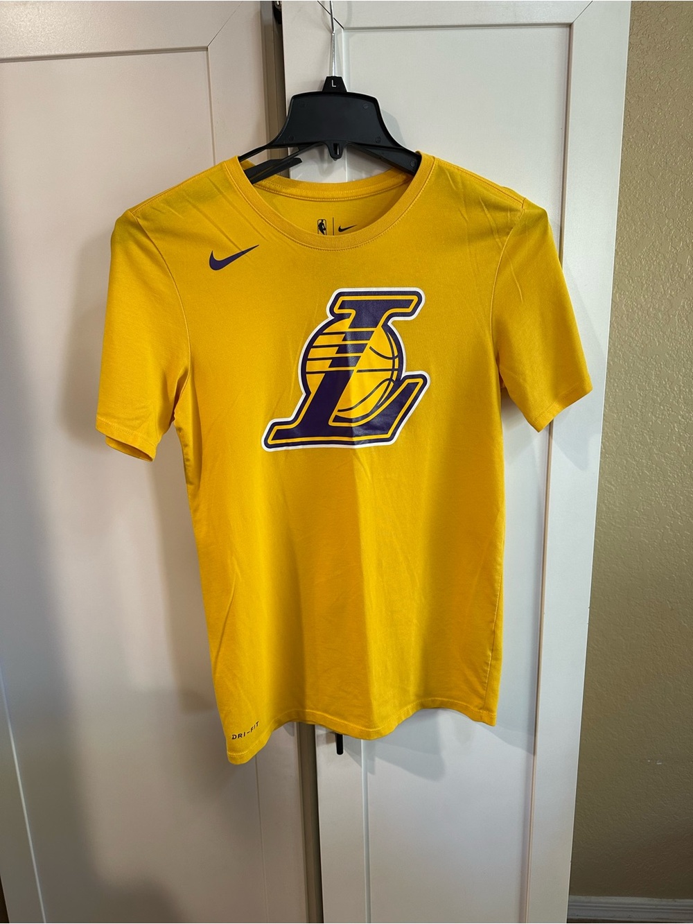 Nike Yellow Lakers Pullover Tee with Purple Logo